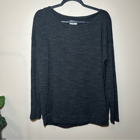 Lou & Grey Signaturesoft Charcoal Knit Open Back Long Sleeve Top Size Large - Picture 1 of 16